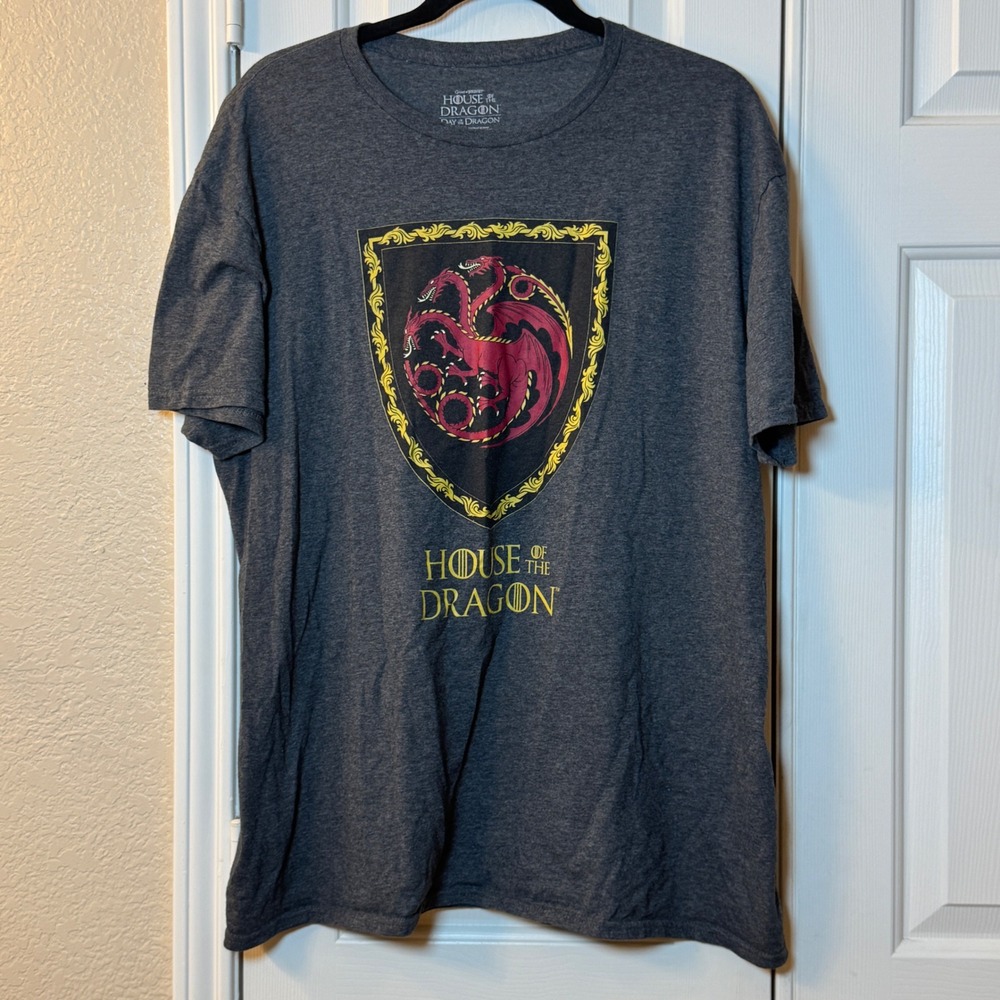 House Of The Dragon HBO Game Of Thrones Tee Red Dragons Shield Heather Black XL